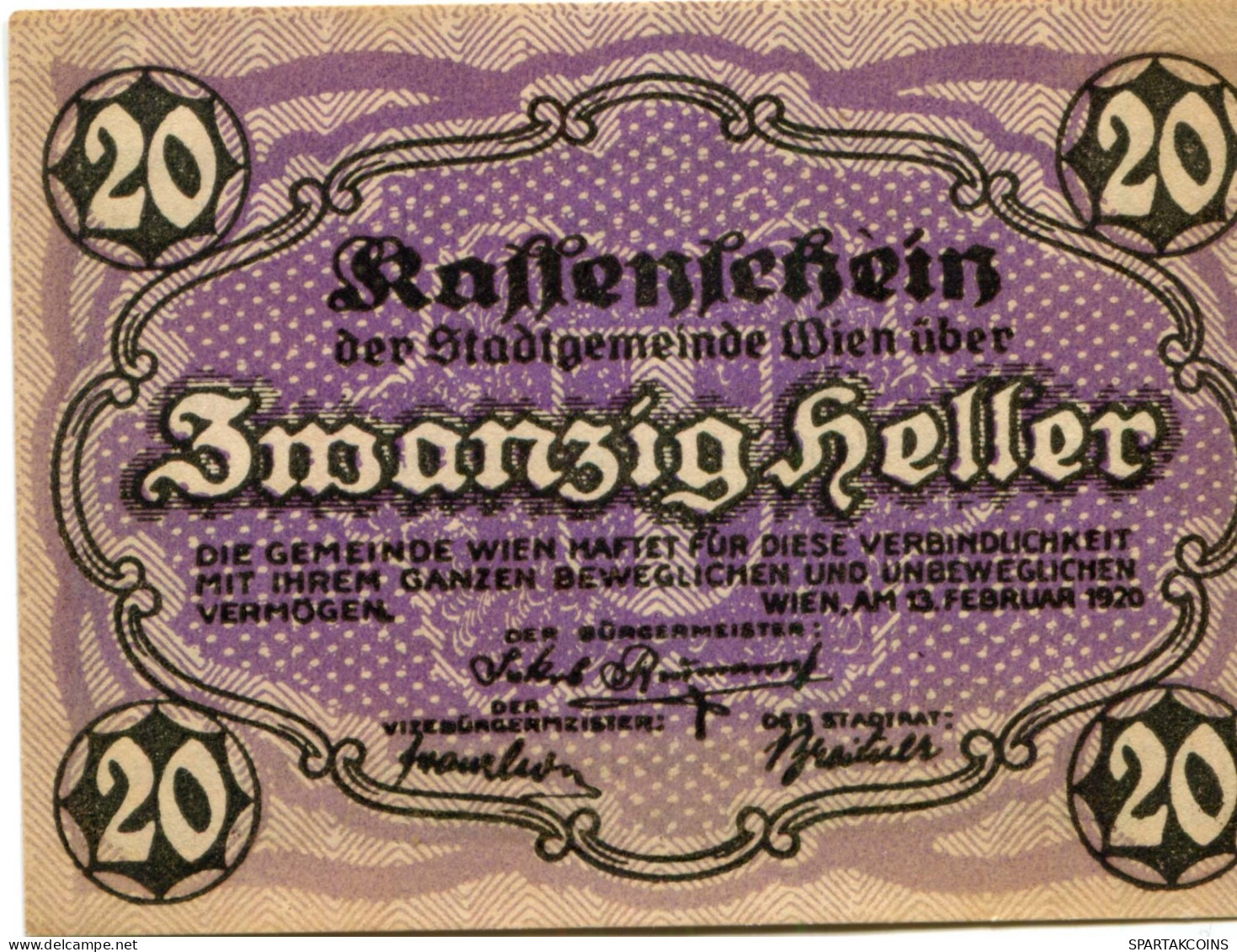 20 HELLER 1920 Stadt Wien Österreich Notgeld Papiergeld Banknote #PL559 - Lokale Ausgaben