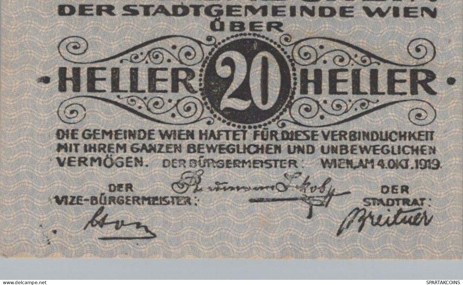 20 HELLER 1920 Stadt Wien Österreich Notgeld Banknote #PE017 - Lokale Ausgaben