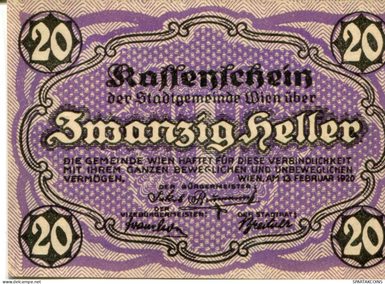 20 HELLER 1920 Stadt Wien Österreich Notgeld Papiergeld Banknote #PL555 - Lokale Ausgaben