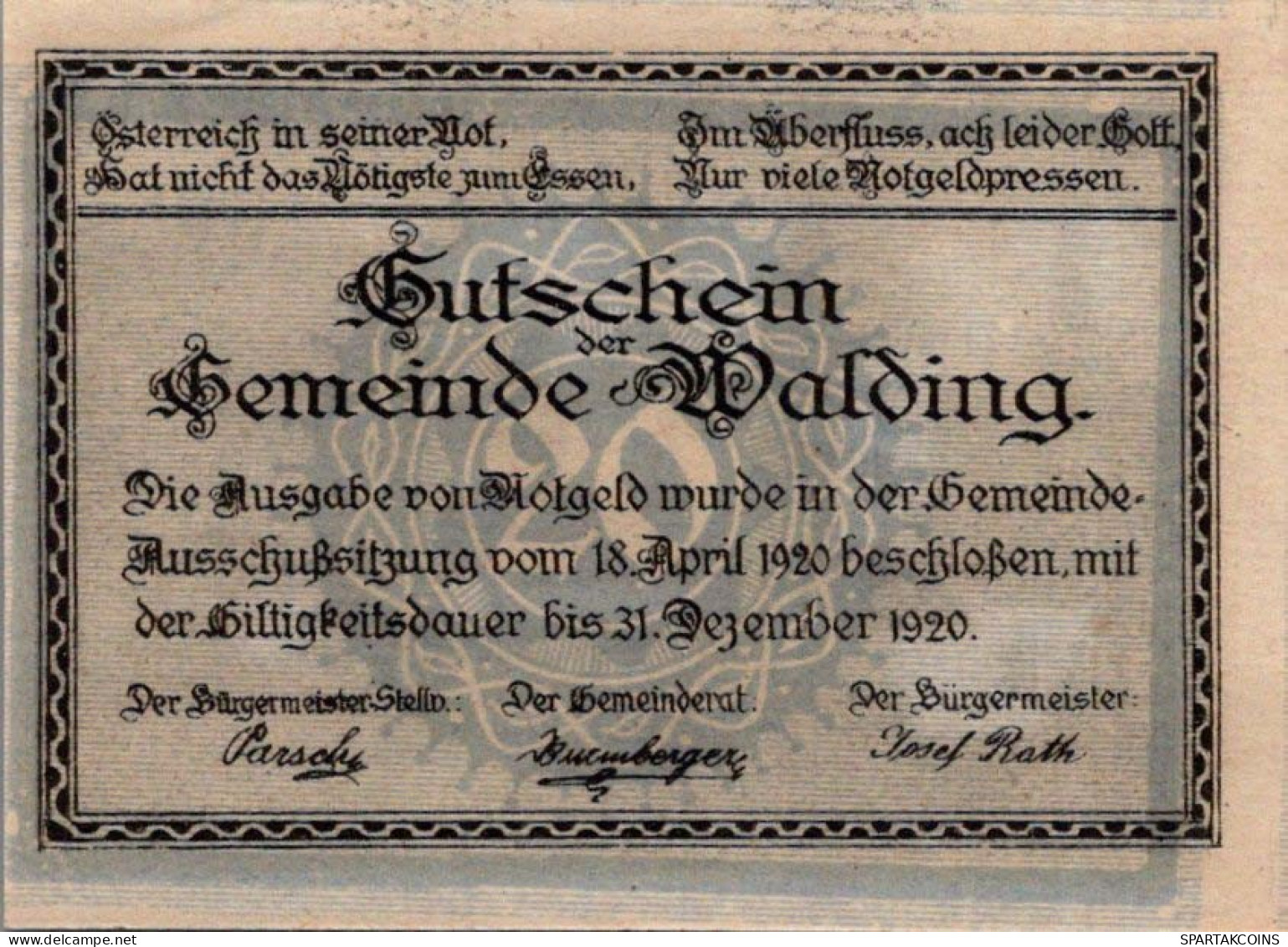 20 HELLER 1920 Stadt WALDING Oberösterreich Österreich UNC Österreich Notgeld #PH075 - [11] Emissions Locales