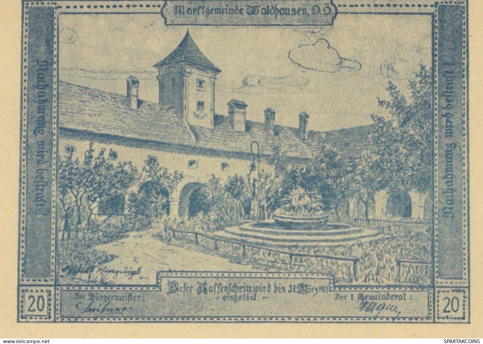 20 HELLER 1920 Stadt WALDHAUSEN Oberösterreich Österreich Notgeld Papiergeld Banknote #PG739 - [11] Emissions Locales