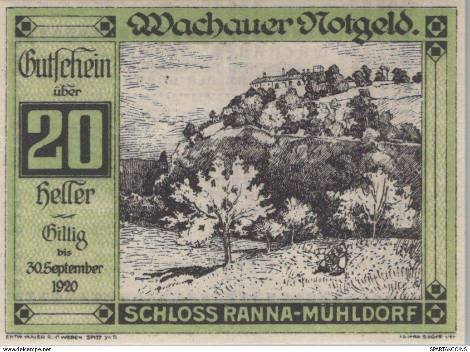 20 HELLER 1920 Stadt WACHAU Niedrigeren Österreich Notgeld Papiergeld Banknote #PG717 - Lokale Ausgaben