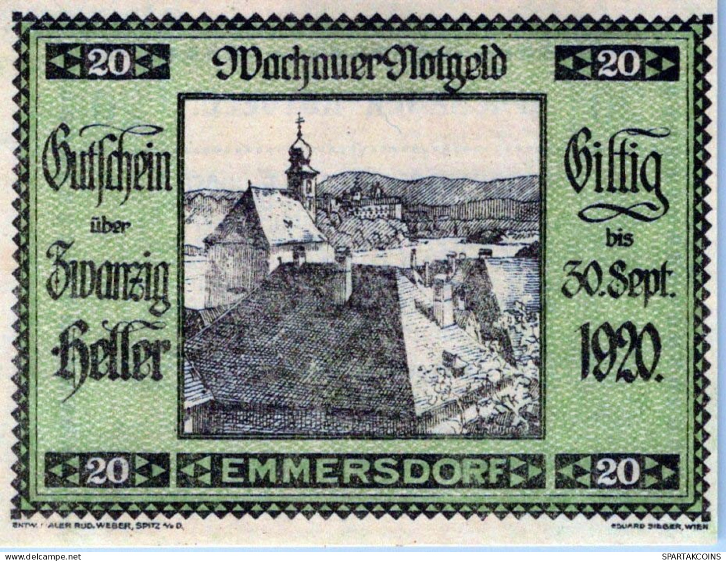 20 HELLER 1920 Stadt WACHAU Niedrigeren Österreich Notgeld Banknote #PF326 - Lokale Ausgaben