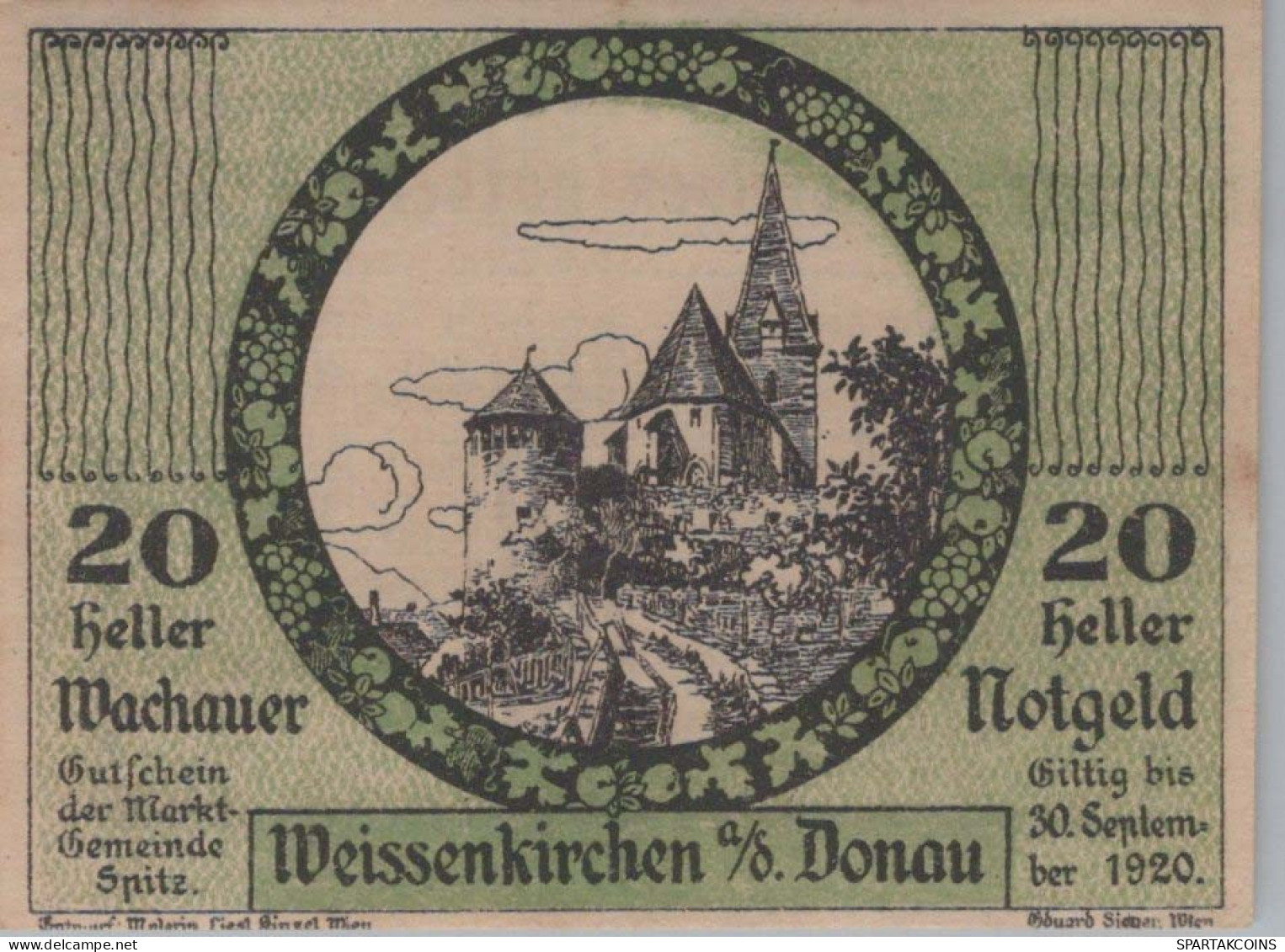 20 HELLER 1920 Stadt WACHAU Niedrigeren Österreich Notgeld Banknote #PF315 - Lokale Ausgaben