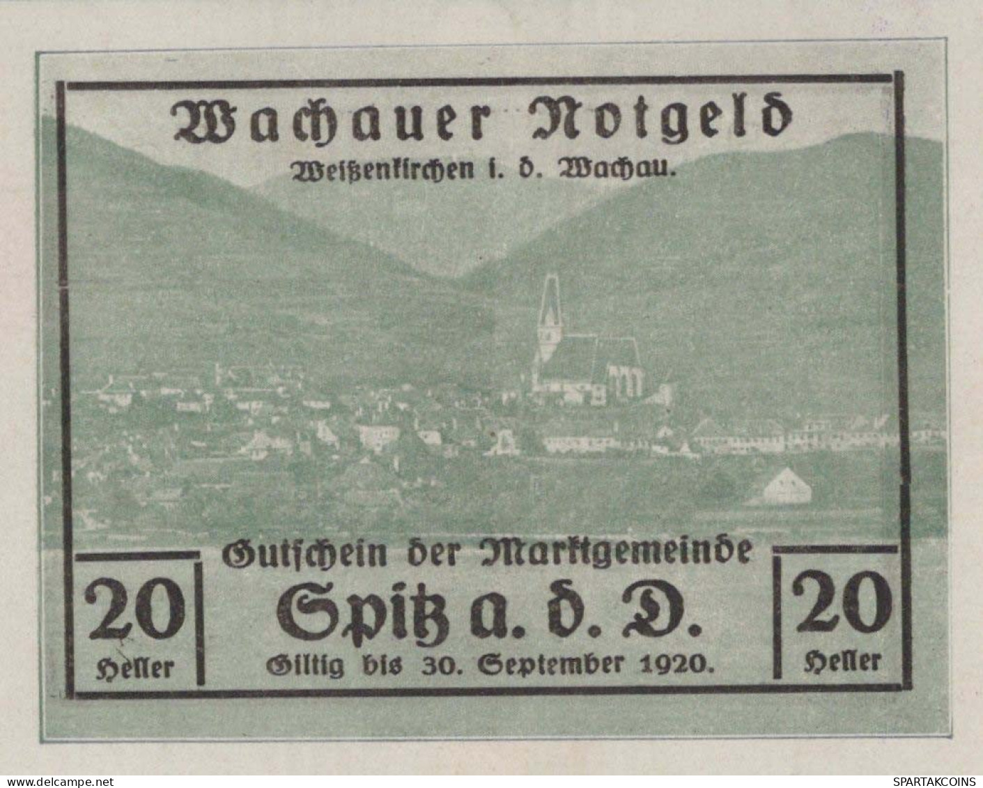 20 HELLER 1920 Stadt WACHAU Niedrigeren Österreich Notgeld Banknote #PF275 - Lokale Ausgaben
