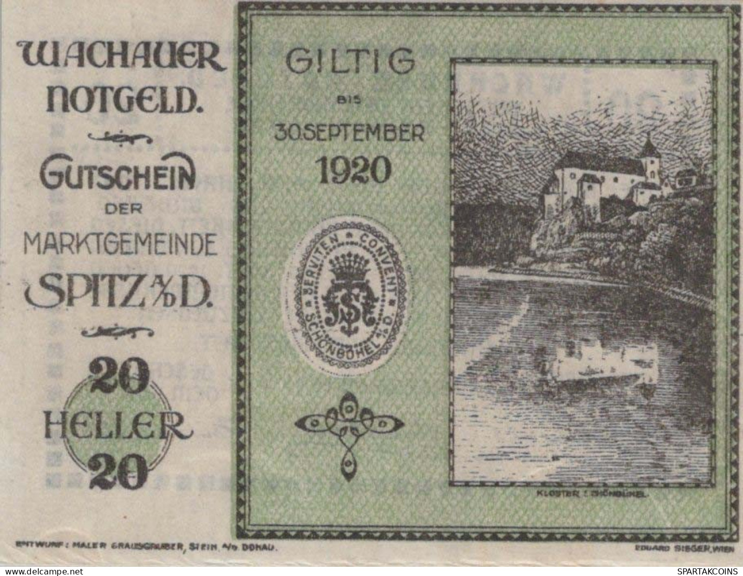 20 HELLER 1920 Stadt WACHAU Niedrigeren Österreich Notgeld Banknote #PE721 - [11] Lokale Uitgaven