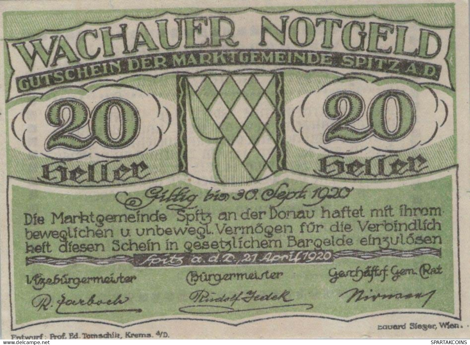 20 HELLER 1920 Stadt WACHAU Niedrigeren Österreich Notgeld Banknote #PE711 - [11] Emissions Locales