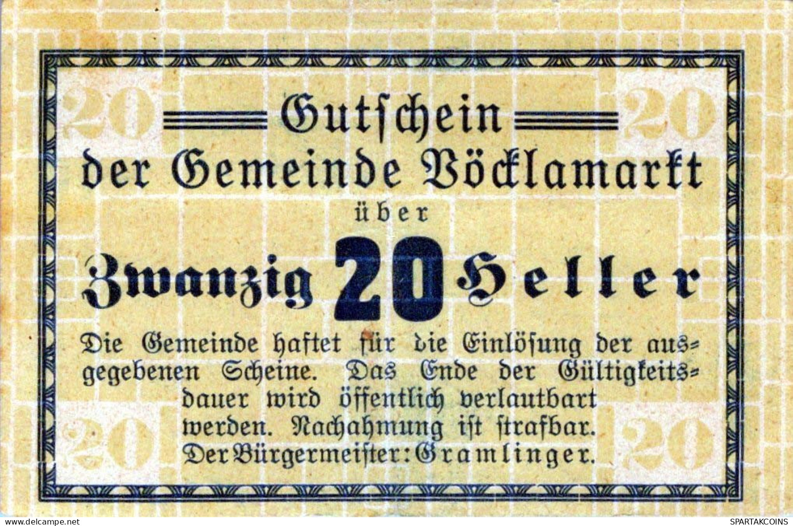 20 HELLER 1920 Stadt VoCKLAMARKT Oberösterreich Österreich Notgeld #PF135 - Lokale Ausgaben