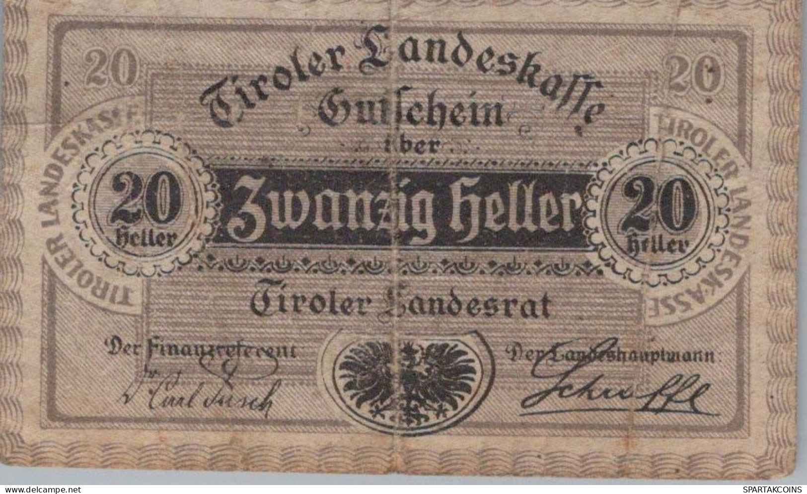 20 HELLER 1920 Stadt TYROL Tyrol Österreich Notgeld Papiergeld Banknote #PF240 - Lokale Ausgaben