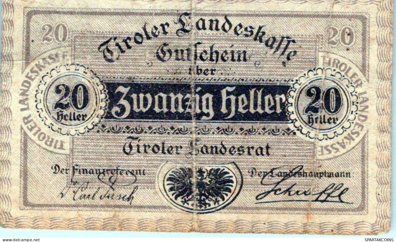 20 HELLER 1920 Stadt TYROL Tyrol Österreich Notgeld Papiergeld Banknote #PF240 - Lokale Ausgaben