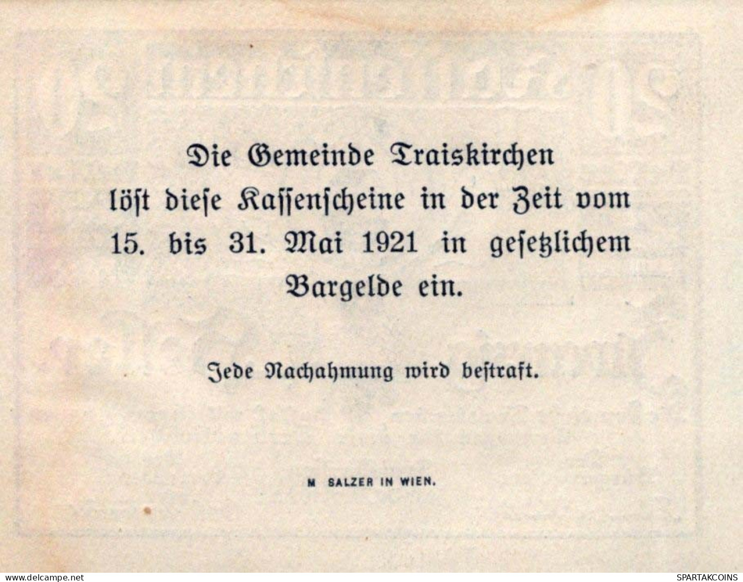 20 HELLER 1920 Stadt TRAISKIRCHEN Niedrigeren Österreich UNC Österreich Notgeld #PH467 - Lokale Ausgaben