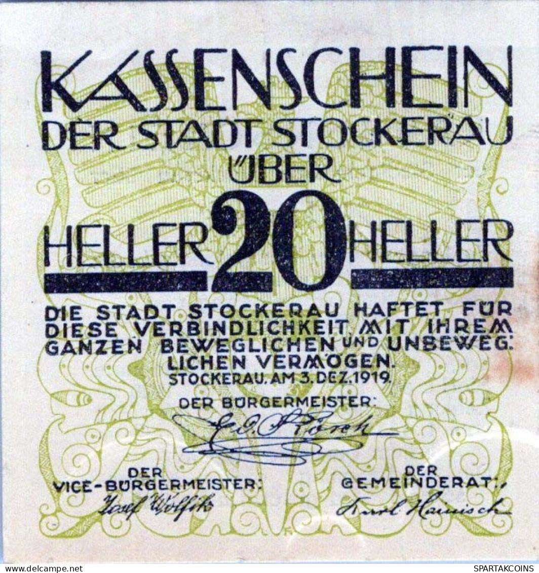 20 HELLER 1920 Stadt STOCKERAU Niedrigeren Österreich Notgeld Banknote #PE714 - [11] Emissions Locales