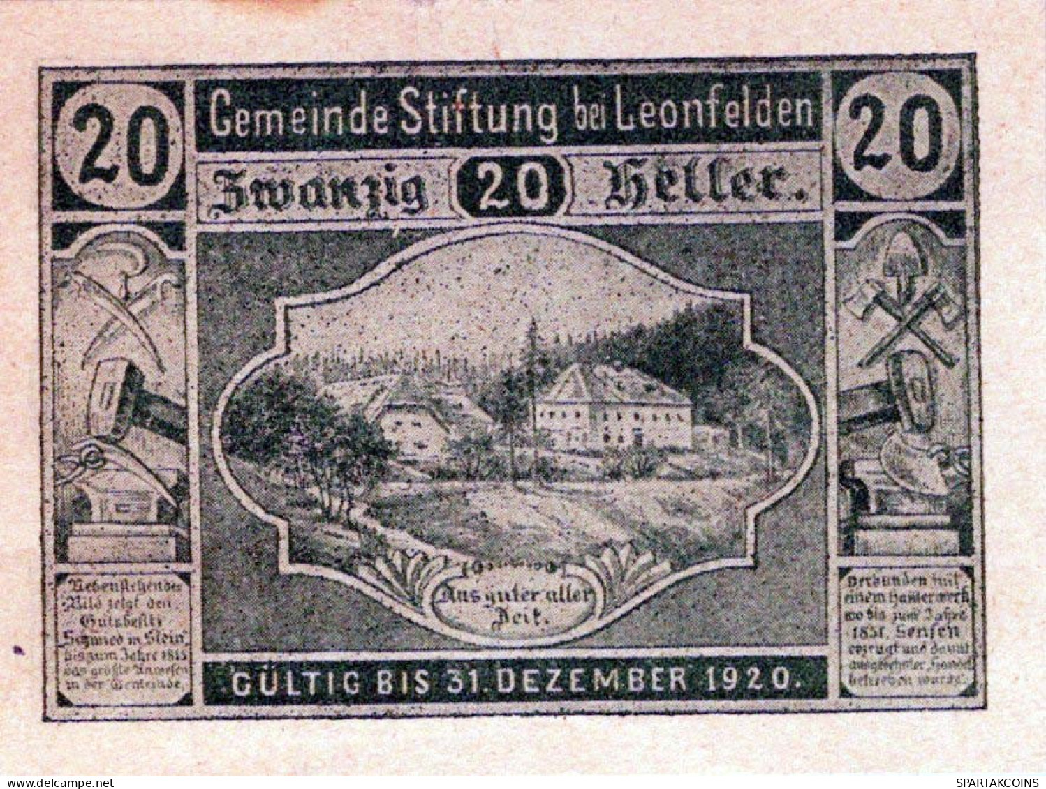 20 HELLER 1920 Stadt STIFTUNG BEI LEONFELDEN Oberösterreich Österreich #PJ232 - Lokale Ausgaben