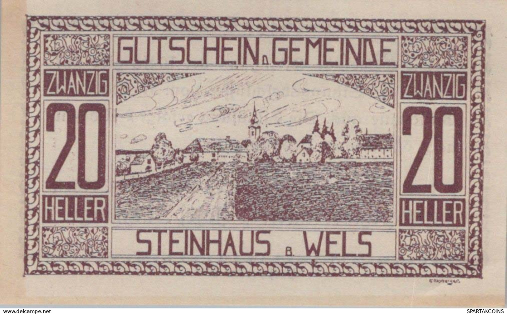 20 HELLER 1920 Stadt STEINHAUS BEI WELS Oberösterreich Österreich Notgeld Papiergeld Banknote #PG702 - Lokale Ausgaben