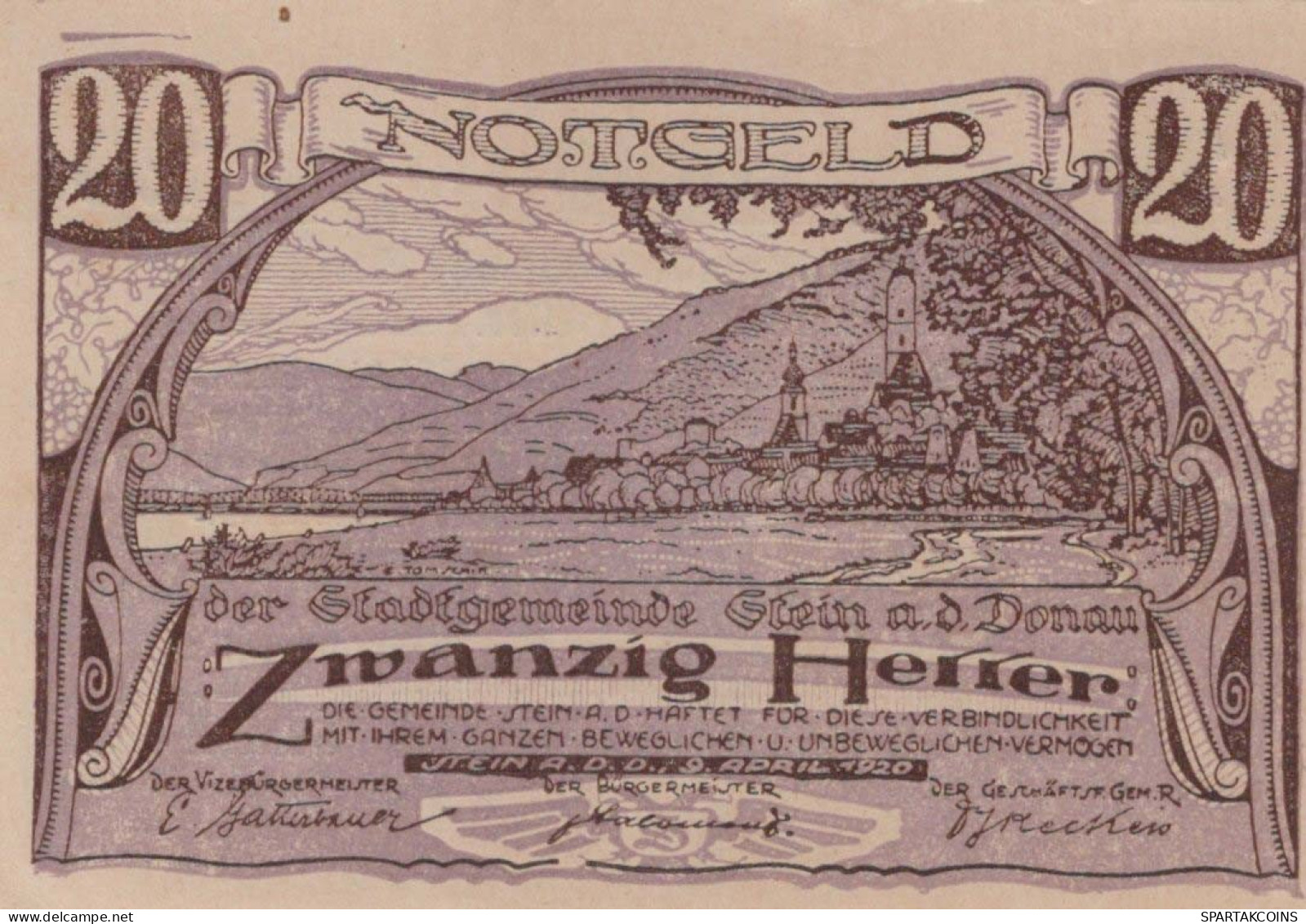 20 HELLER 1920 Stadt STEIN AN DER DONAU Niedrigeren Österreich Notgeld #PE859 - Lokale Ausgaben