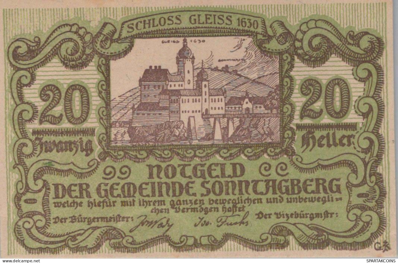 20 HELLER 1920 Stadt SONNTAGBERG Niedrigeren Österreich Notgeld #PE627 - Lokale Ausgaben