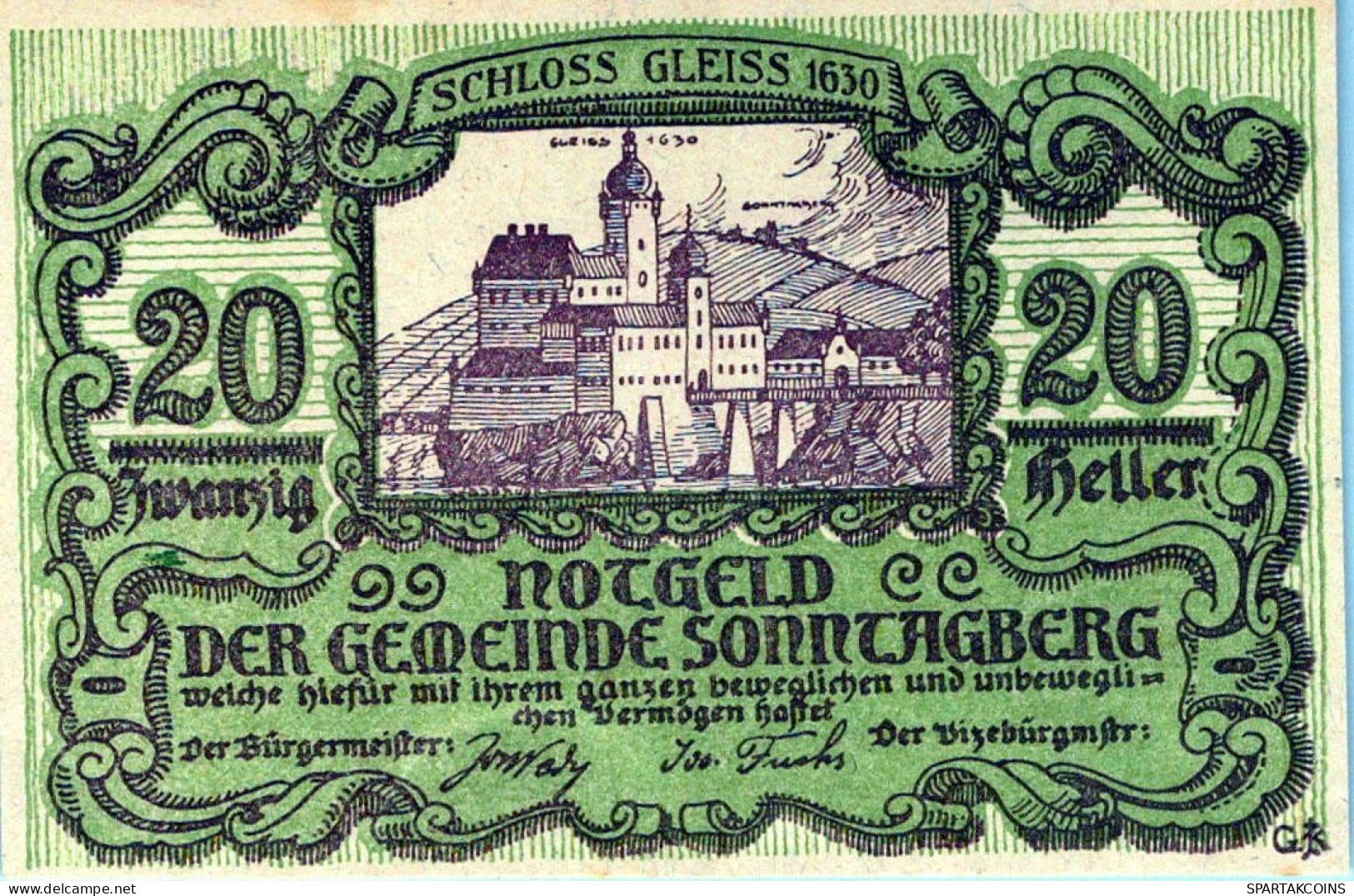 20 HELLER 1920 Stadt SONNTAGBERG Niedrigeren Österreich Notgeld #PE627 - Lokale Ausgaben
