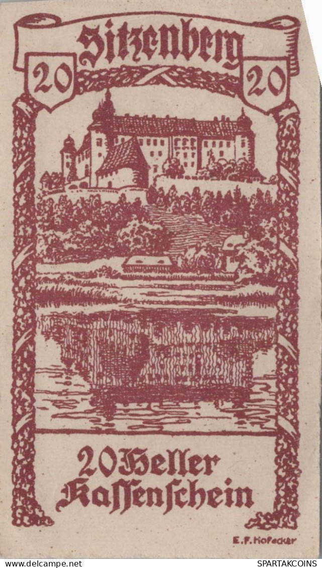 20 HELLER 1920 Stadt SITZENBERG Niedrigeren Österreich UNC Österreich Notgeld #PH026 - Lokale Ausgaben