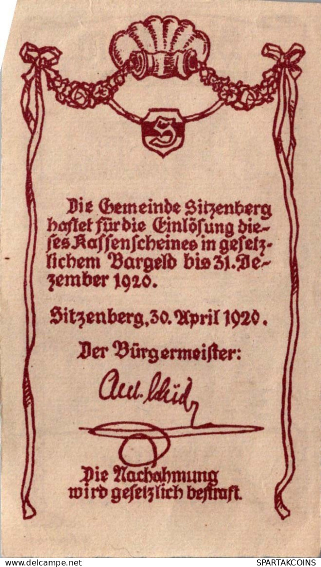 20 HELLER 1920 Stadt SITZENBERG Niedrigeren Österreich UNC Österreich Notgeld #PH026 - Lokale Ausgaben