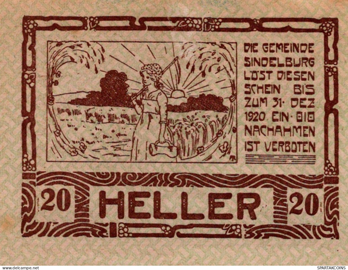 20 HELLER 1920 Stadt Sindelburg Niedrigeren Österreich Notgeld #PI391 - [11] Emissions Locales