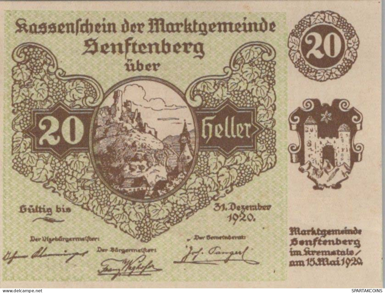 20 HELLER 1920 Stadt SENFTENBERG Niedrigeren Österreich Notgeld #PE684 - Lokale Ausgaben