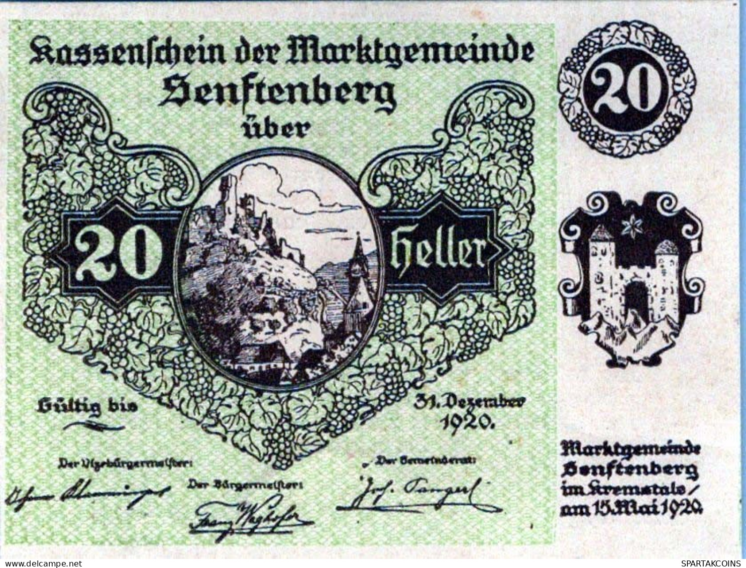 20 HELLER 1920 Stadt SENFTENBERG Niedrigeren Österreich Notgeld #PE684 - Lokale Ausgaben