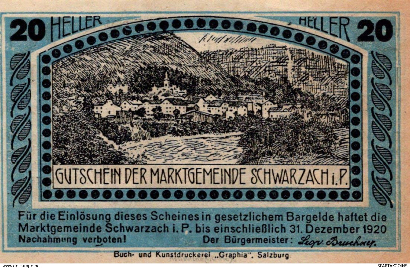 20 HELLER 1920 Stadt SCHWARZACH IM PONGAU Salzburg Österreich Notgeld #PE654 - Lokale Ausgaben