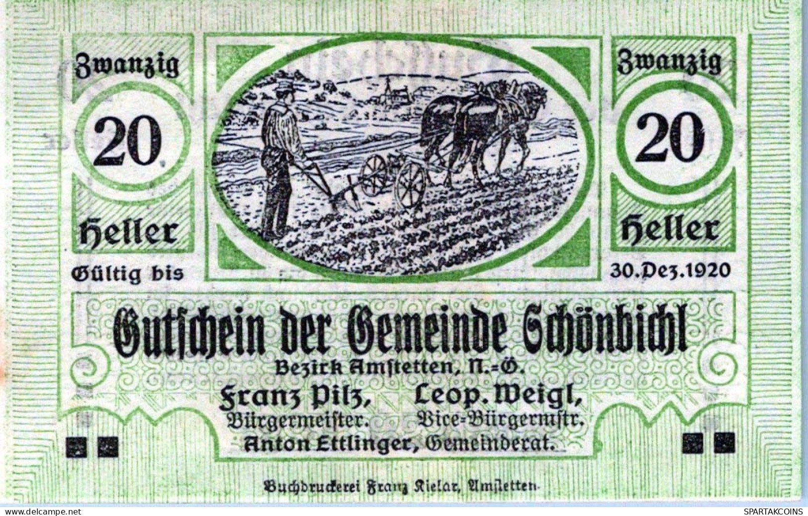 20 HELLER 1920 Stadt SCHoNBICHEL Niedrigeren Österreich Notgeld #PE789 - Lokale Ausgaben