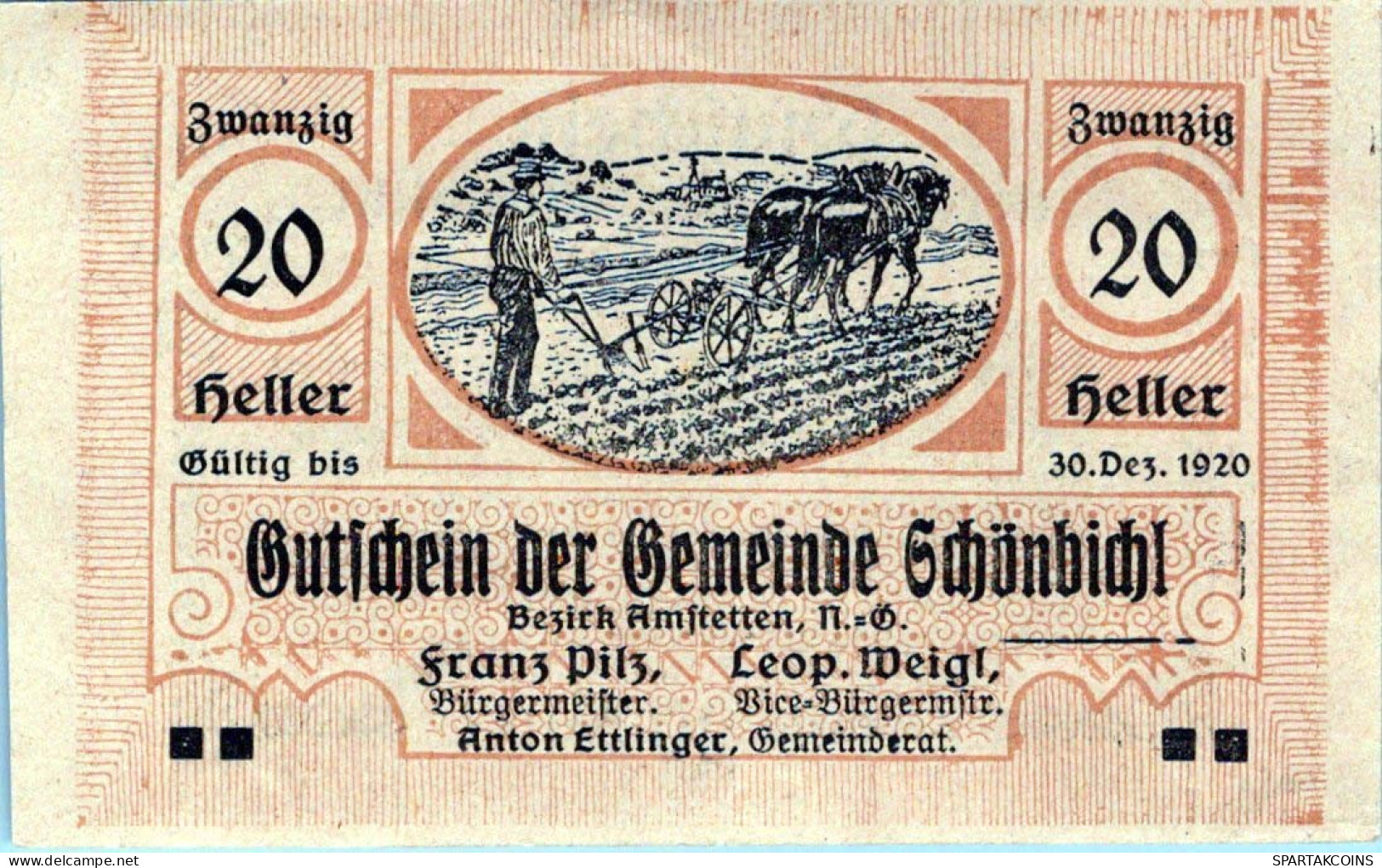 20 HELLER 1920 Stadt SCHoNBICHEL Niedrigeren Österreich Notgeld #PE693 - [11] Local Banknote Issues