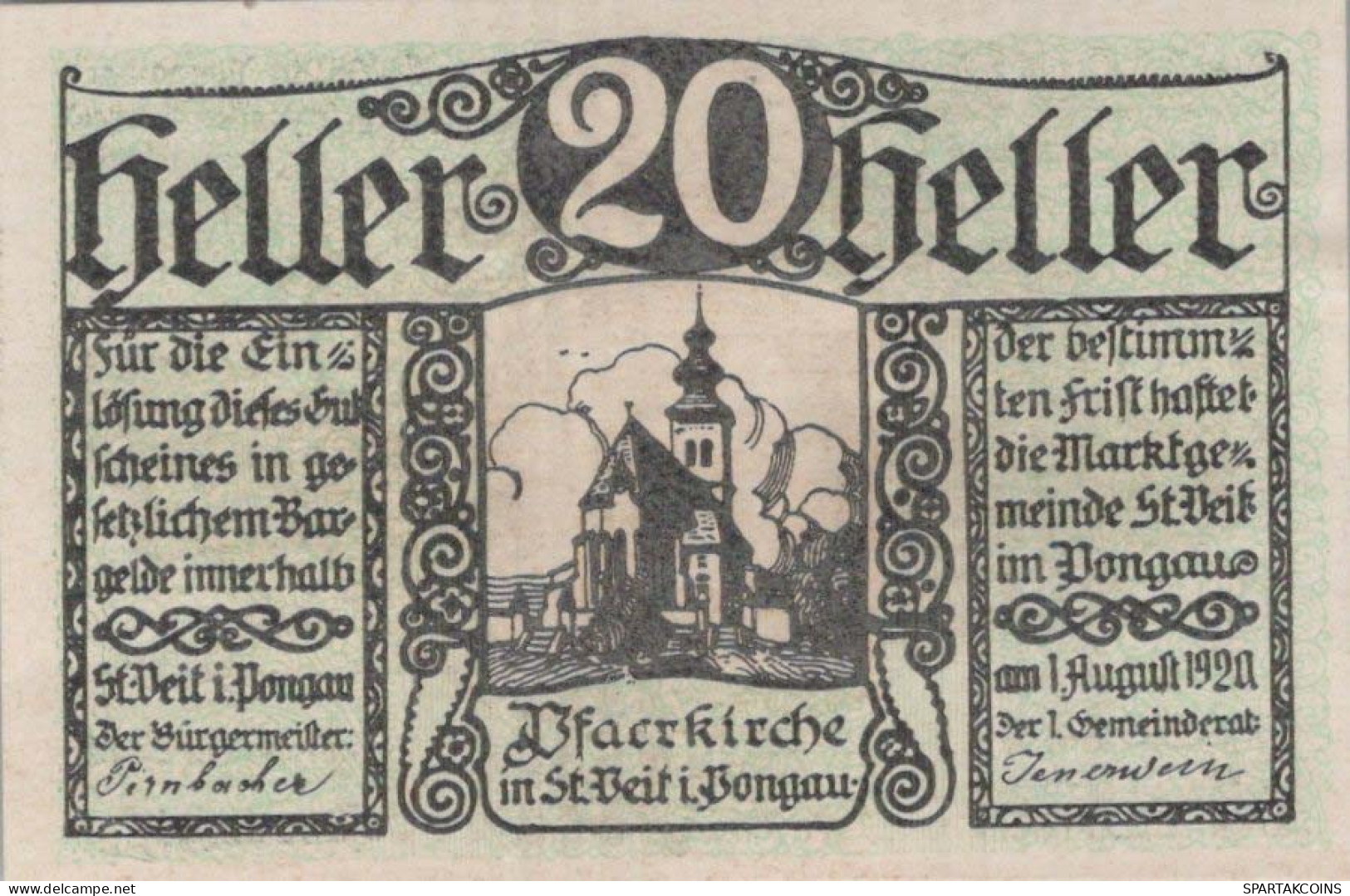 20 HELLER 1920 Stadt SANKT VEIT IM PONGAU Salzburg UNC Österreich #PH023 - Lokale Ausgaben