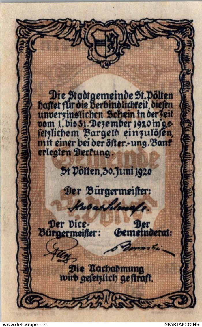 20 HELLER 1920 Stadt SANKT PoLTEN Niedrigeren Österreich Notgeld #PE862 - [11] Local Banknote Issues