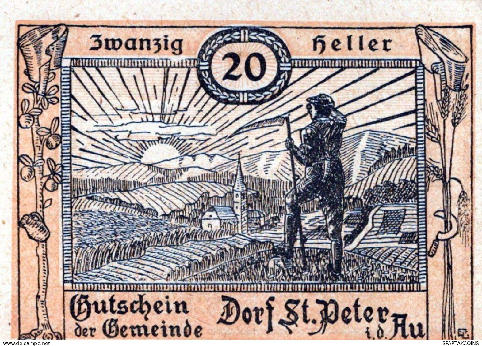 20 HELLER 1920 Stadt SANKT PETER IN DER AU Niedrigeren Österreich #PF196 - [11] Local Banknote Issues