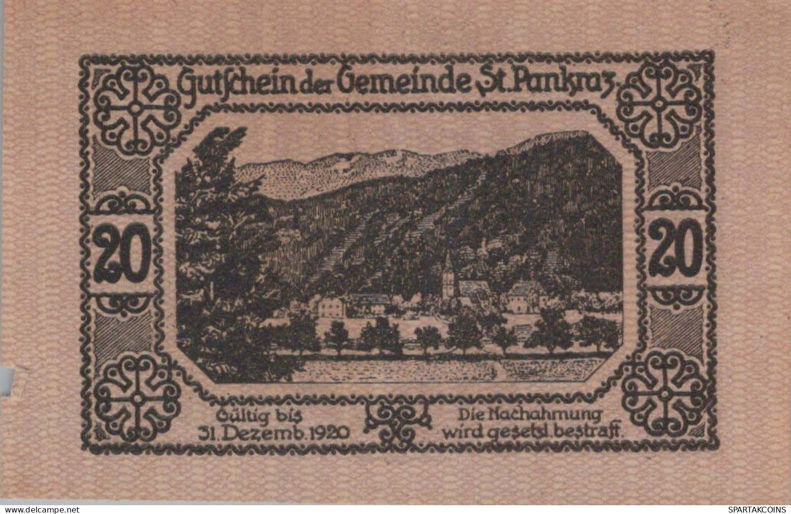 20 HELLER 1920 Stadt SANKT PANKRAZ Oberösterreich Österreich Notgeld #PE818 - Lokale Ausgaben