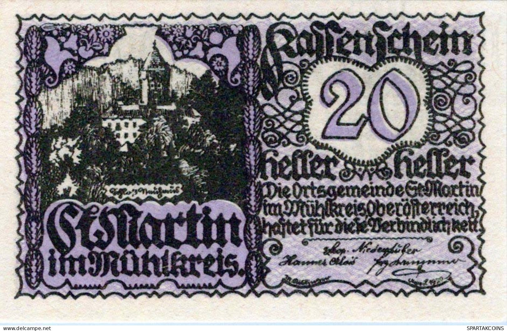 20 HELLER 1920 Stadt SANKT MARTIN IM MÜHLKREIS Oberösterreich Österreich Notgeld Papiergeld Banknote #PG686 - [11] Emissions Locales
