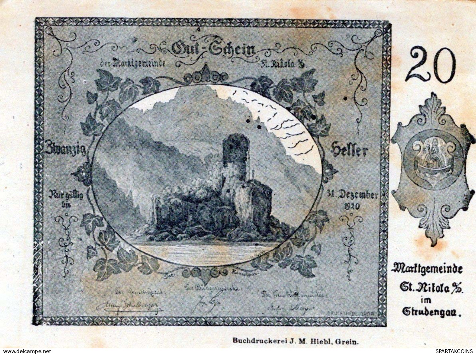 20 HELLER 1920 Stadt SANKT NIKOLA AN DER DONAU Oberösterreich Österreich #PD739 - [11] Local Banknote Issues