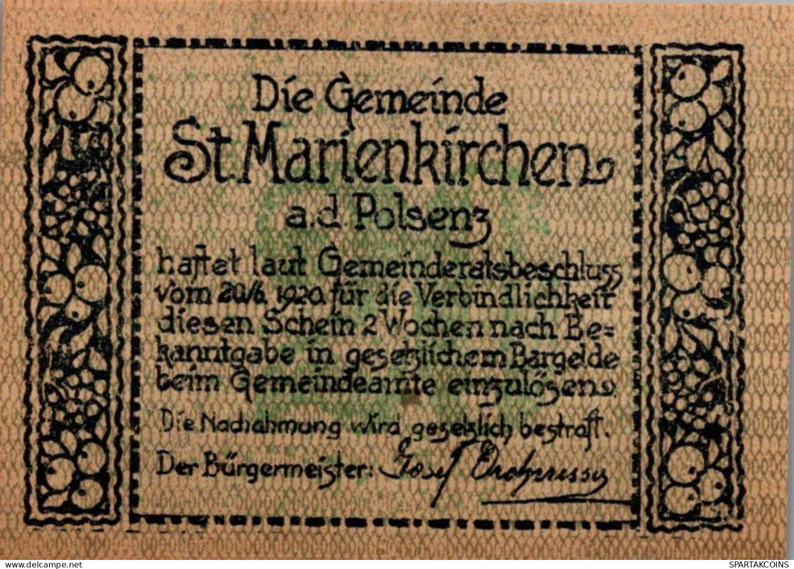 20 HELLER 1920 Stadt SANKT MARIENKIRCHEN AN DER POLSENZ Oberösterreich Österreich #PF382 - [11] Emissions Locales