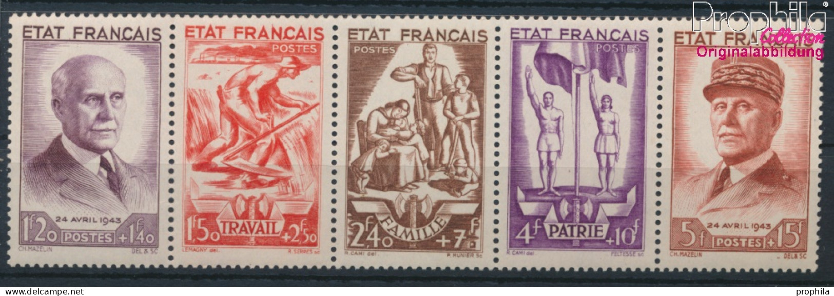 Frankreich 589-593 Fünferstreifen (kompl.Ausg.) Postfrisch 1943 Marschall Petain (10391196 - Ungebraucht