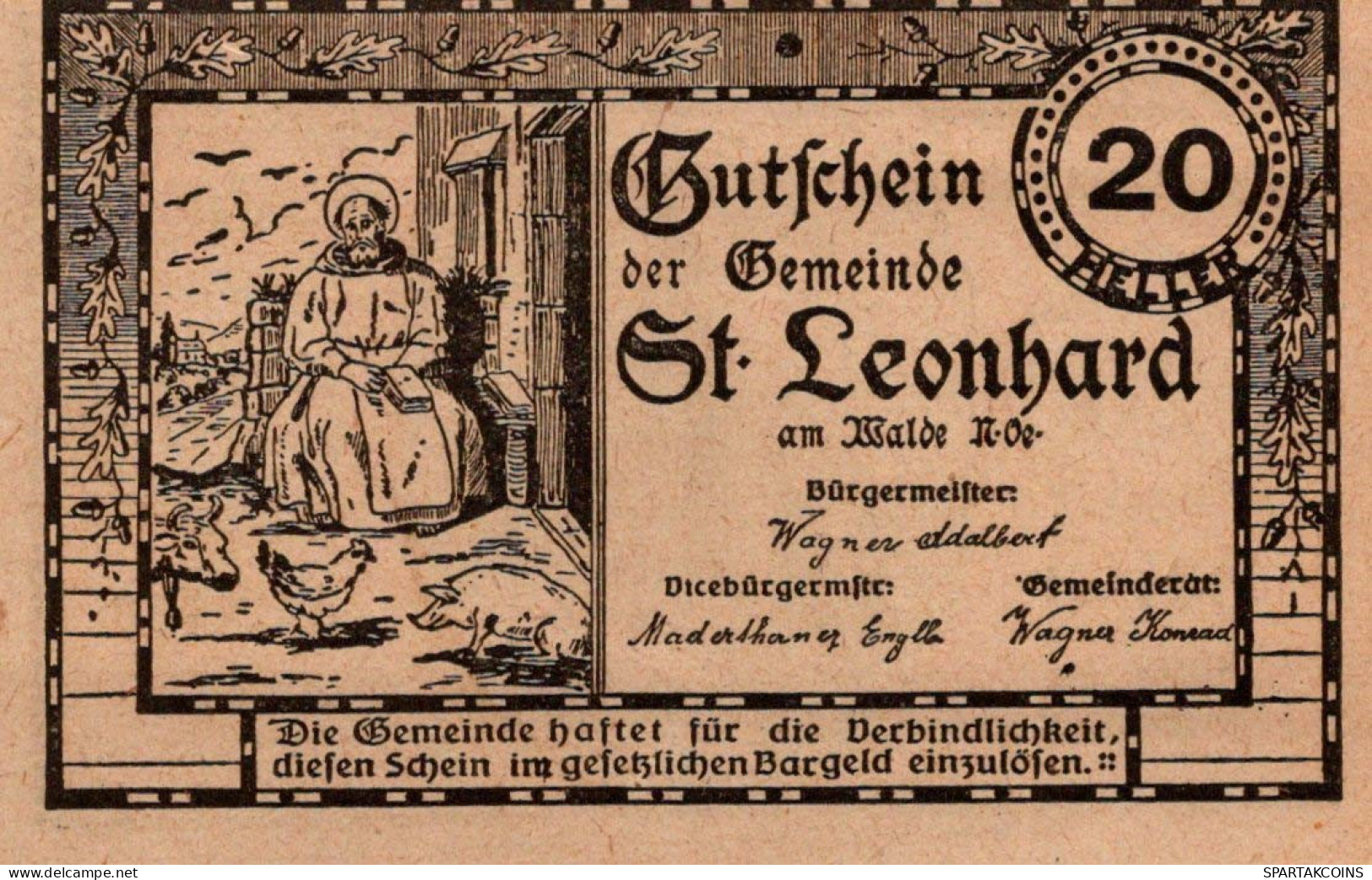 20 HELLER 1920 Stadt SANKT LEONHARD AM WALDE Niedrigeren Österreich Notgeld Papiergeld Banknote #PG683 - Lokale Ausgaben