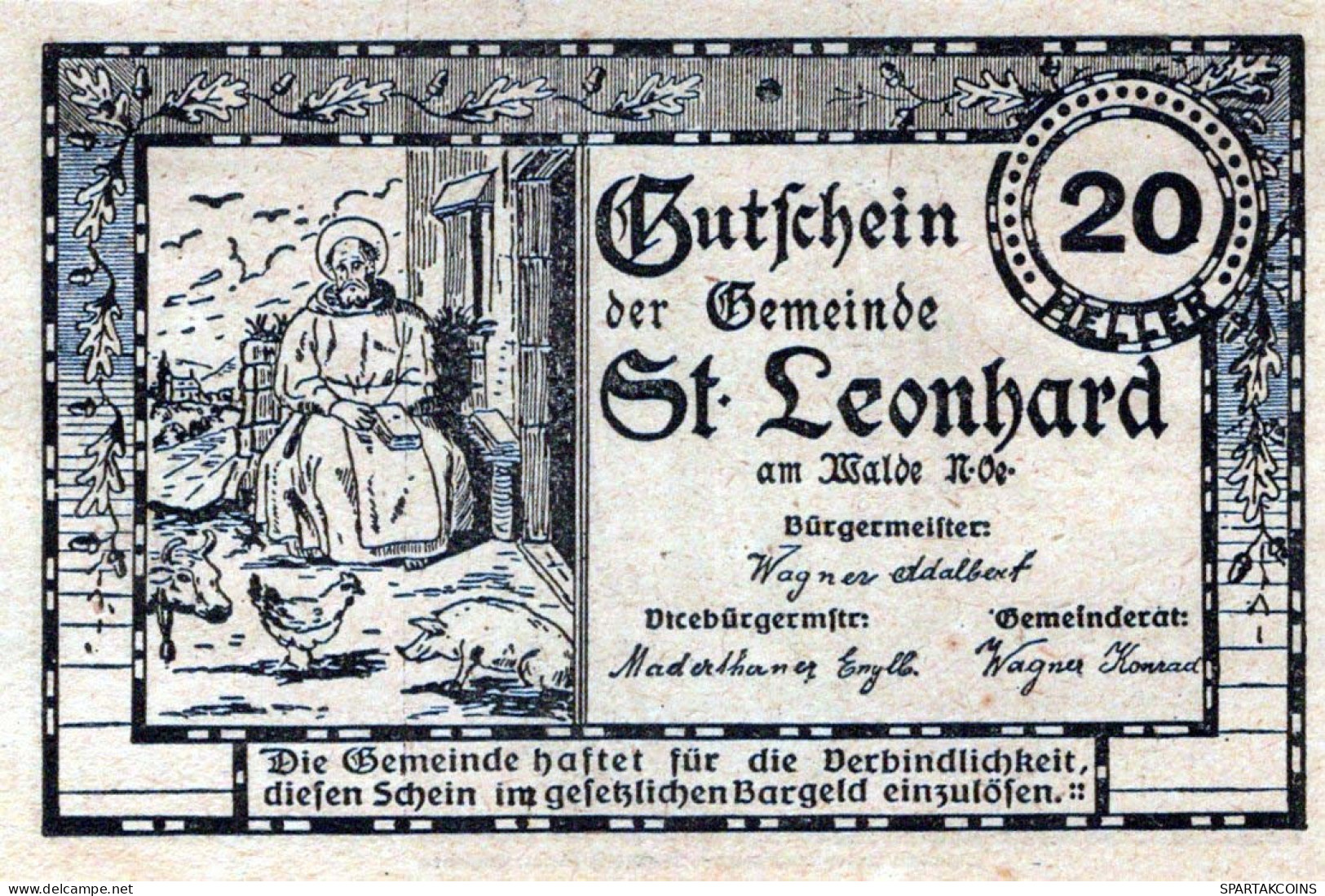 20 HELLER 1920 Stadt SANKT LEONHARD AM WALDE Niedrigeren Österreich #PE669 - Lokale Ausgaben