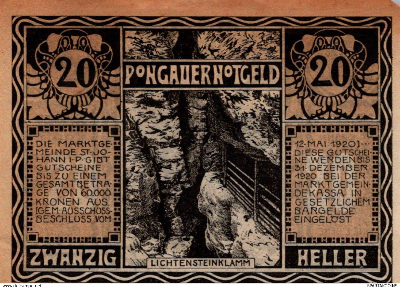 20 HELLER 1920 Stadt SANKT JOHANN IM PONGAU Salzburg Österreich Notgeld #PE290 - [11] Local Banknote Issues