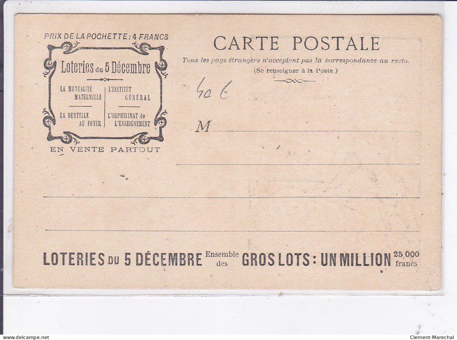 PUBLICITE : Loterie - La Pochette Du 5 Décembre - Très Bon état - Publicité
