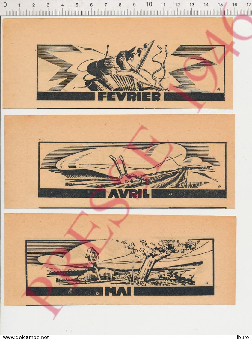 12 Gravures 16 X 6,5 Cm Dessin Yves Ruhlmann Mois Année Janvier Février Mars Avril Mai Juin Juillet Août Septembre Etc . - Unclassified