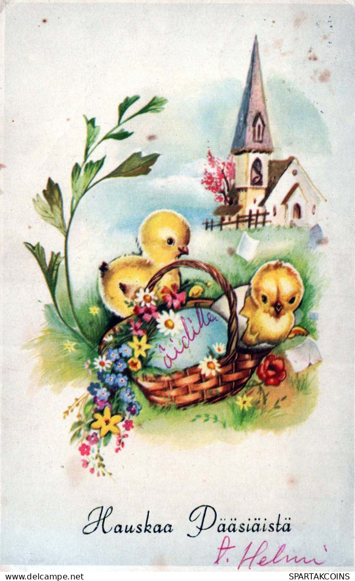 EASTER CHICKEN EGG Vintage Postcard CPA #PKE120.GB - Ostern