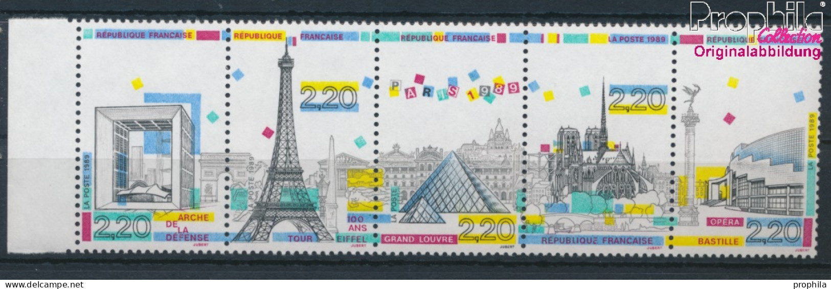 Frankreich 2710-2714 Fünferstreifen (kompl.Ausg.) Postfrisch 1989 Gebäude In Paris (10391221 - Neufs