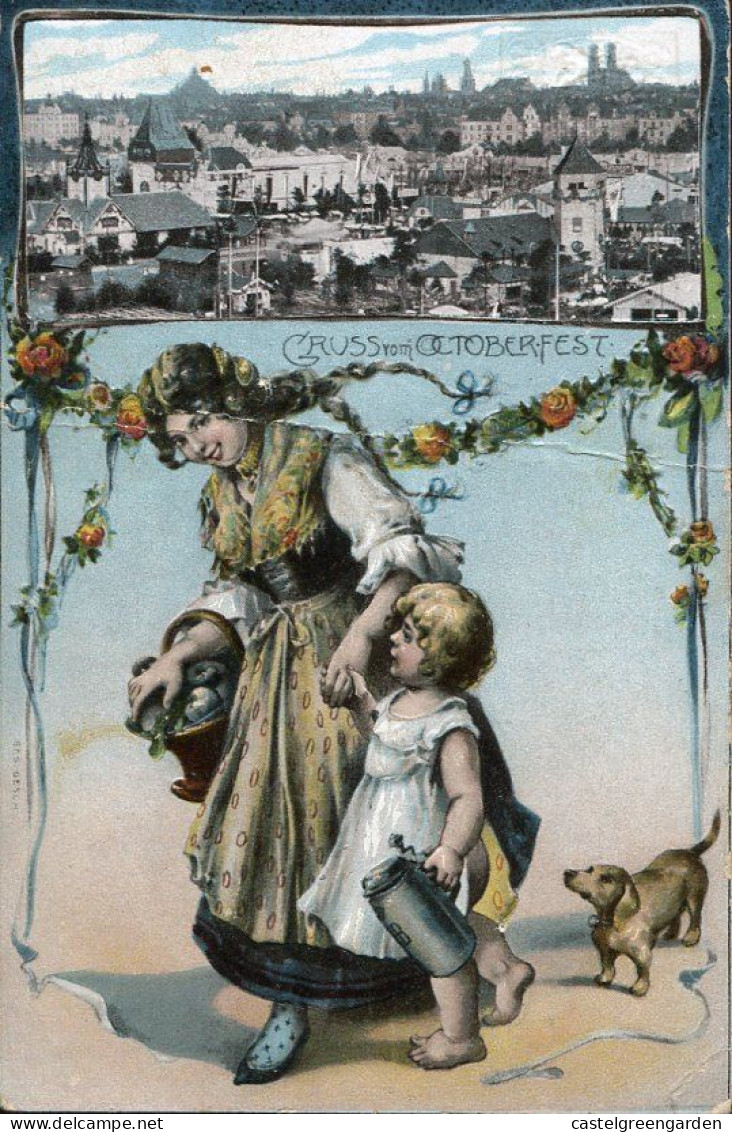 X0575  Bayern Baviere,stationery Card 5pf. Oktoberfest Munchen ,embossed Paper,showing Dog And Mother With Child - Entiers Postaux