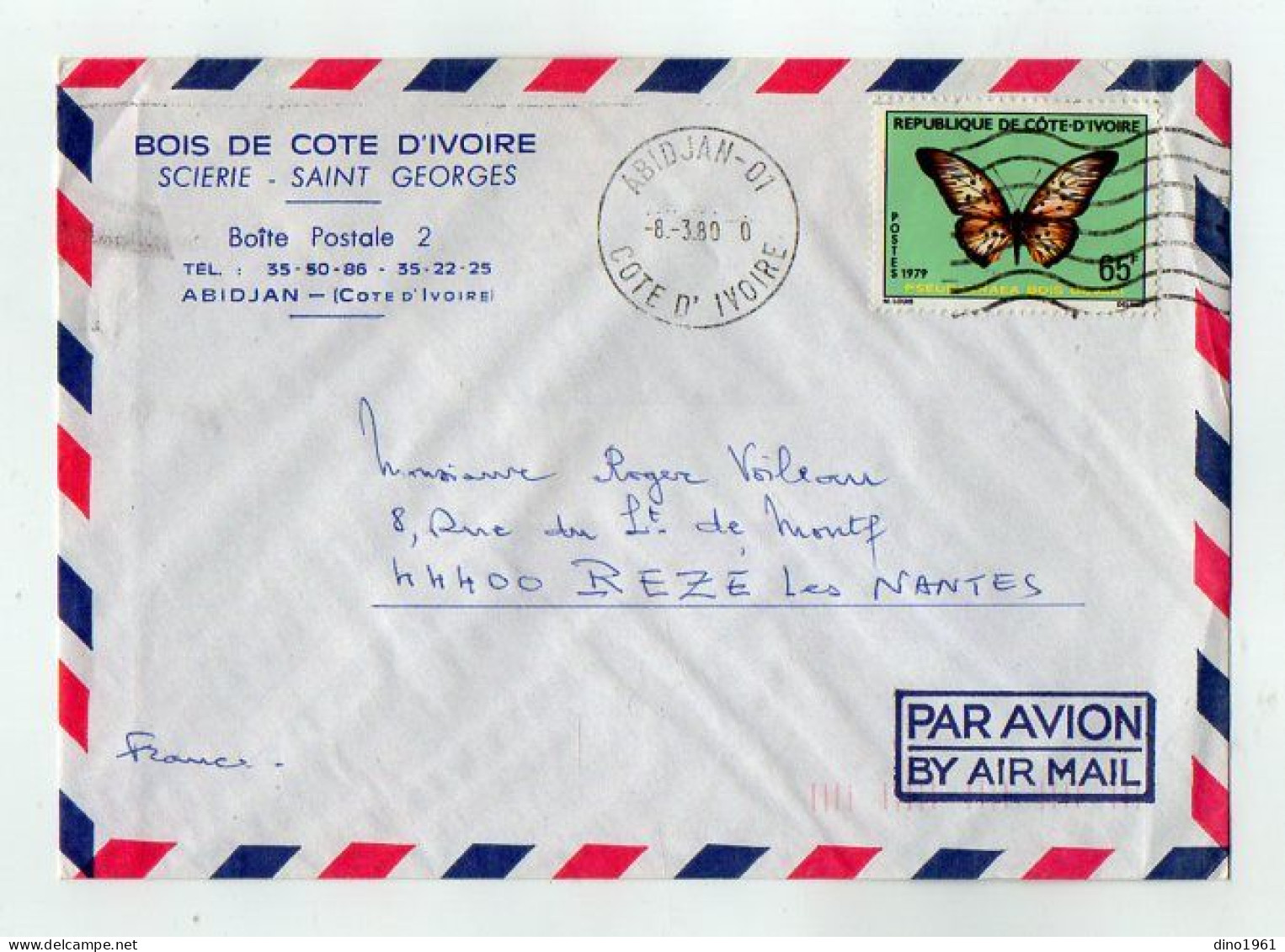 TB 4812 - 1980 - LSC - Lettre D'ABIDJAN ( Côte D'Ivoire ) - Bois / Scierie - Saint Georges Pour REZE LES NANTES - Côte D'Ivoire (1960-...)