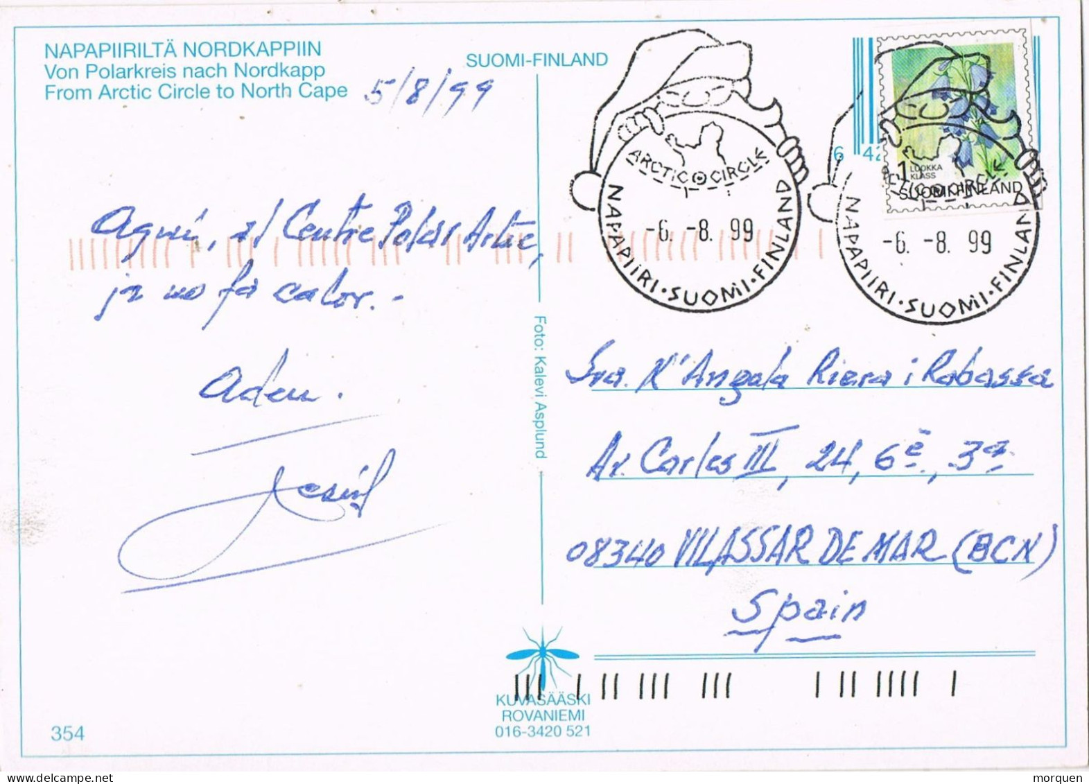 55123. Postal Aerea NAPAPIIRI (Finland) Suomi 1999. ARTIC CIRCLE. Papa Noel. Vista LAPPI- Lapland - Lettres & Documents