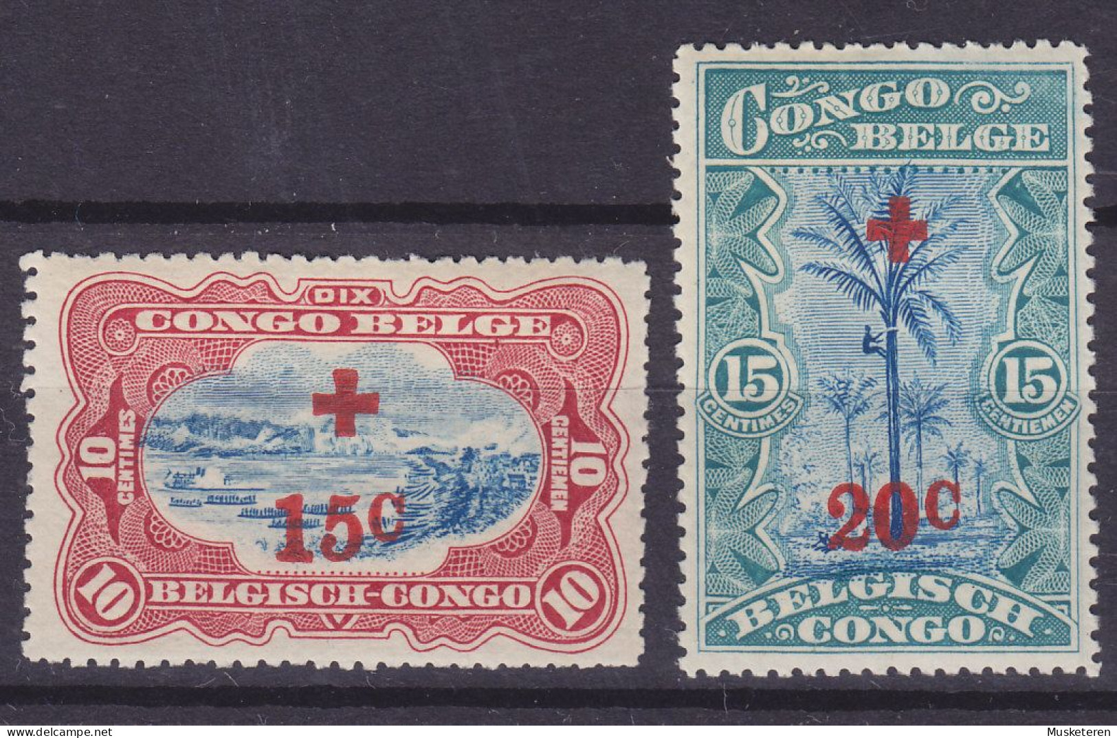 Belgian Congo 1918 Mi. 35-36, Rotes Kreuz Red Cross Croix Rouge Overprinted Aufdruck Surchargé, MH* (2 Scans) - Nuovi