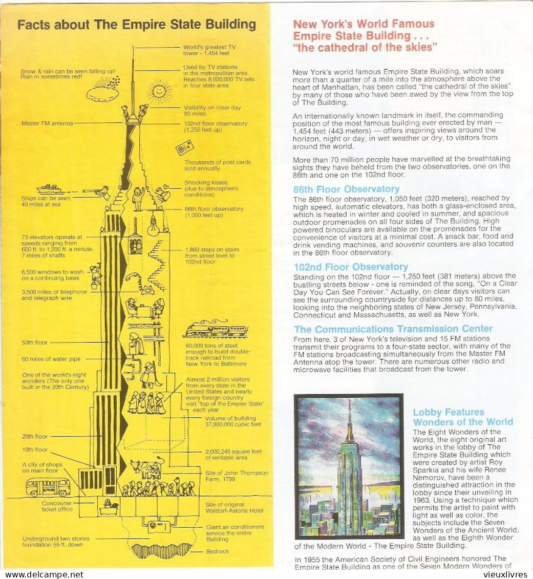 Facts About The Empire State Building - Petit Dépliant Touristique - Tourist Flyer 1987 (Etats-Unis USA) - Tourism Brochures