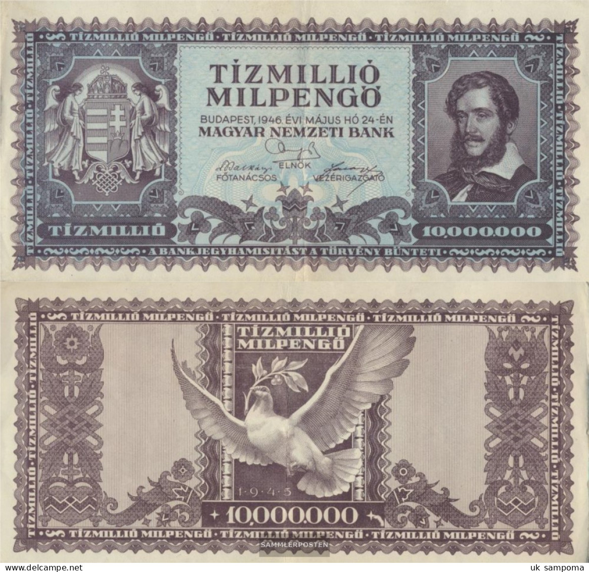 Hungary Pick-number: 129 Used (III) 1946 10 One Million Milpengö - Hongarije